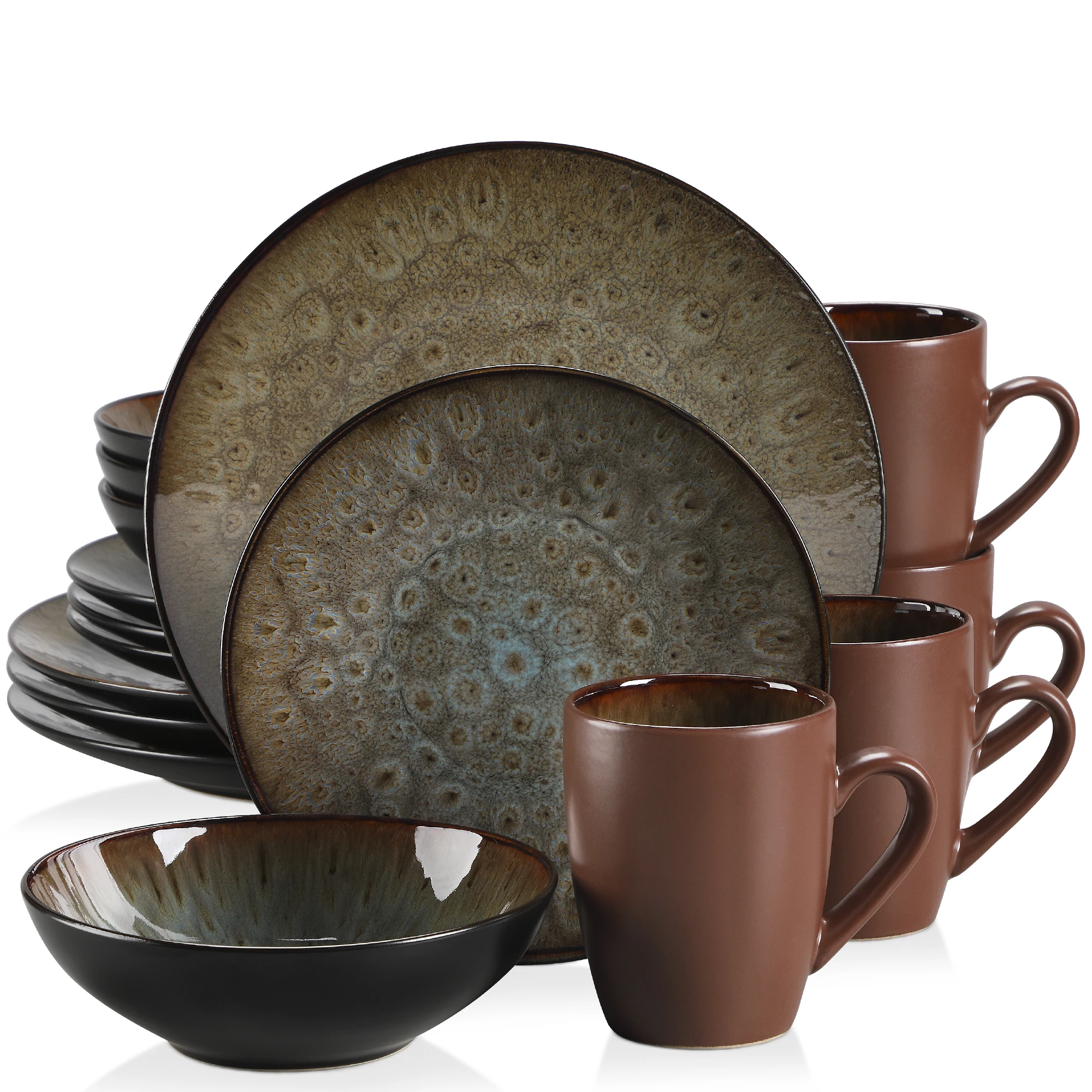 VANCASSO BUBBLE 16/32/48-Piece Tableware Set Vintage Ceramic Blue/Brown Stoneware Set with Dinner&Dessert Plate,Bowl,Coffee Cups - Image 10