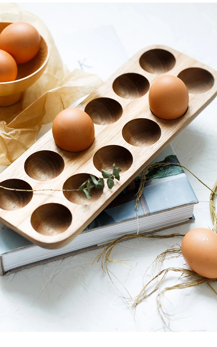 Japanese Style Wooden Double Row Egg Storage Box Home Organizer Rack Eggs Refrigerator Holder Kitchen Fresh Keeping Accessories - Image 15