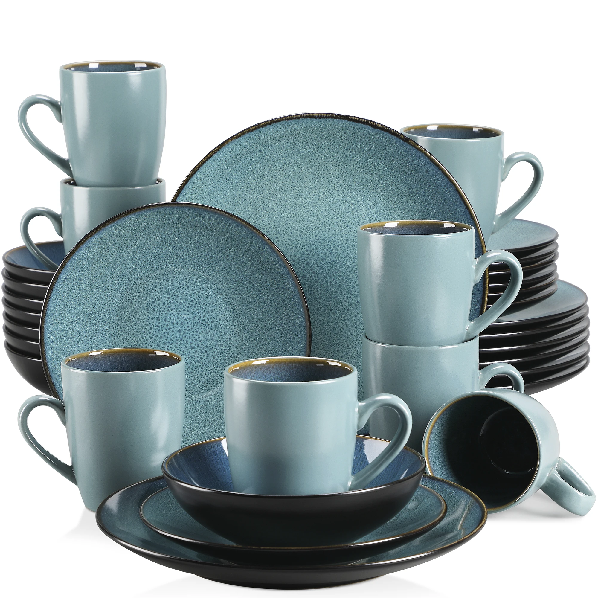 VANCASSO BUBBLE 16/32/48-Piece Tableware Set Vintage Ceramic Blue/Brown Stoneware Set with Dinner&Dessert Plate,Bowl,Coffee Cups - Image 14