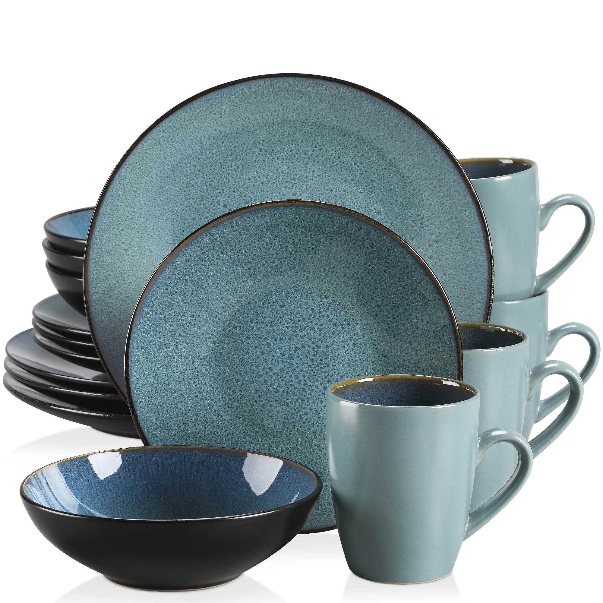 VANCASSO BUBBLE 16/32/48-Piece Tableware Set Vintage Ceramic Blue/Brown Stoneware Set with Dinner&Dessert Plate,Bowl,Coffee Cups - Image 7
