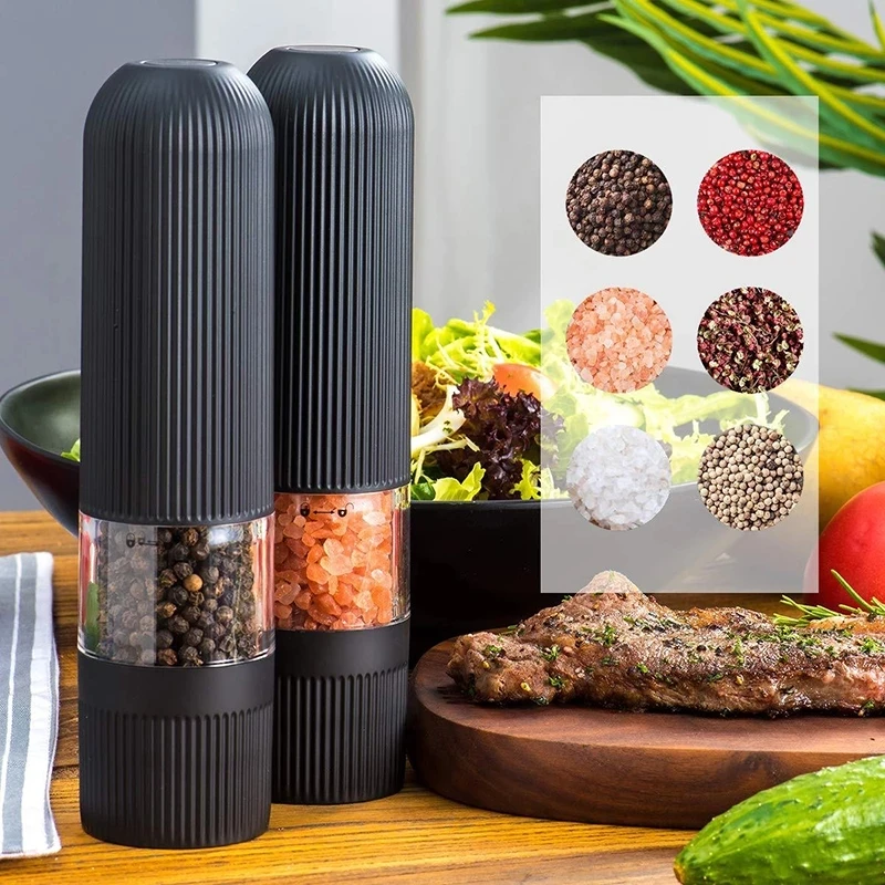 Automatic Salt Pepper Grinder Electric Spice Mill Grinder Seasoning Adjustable Coarseness Kitchen Tools Grinding For Cooking BBQ