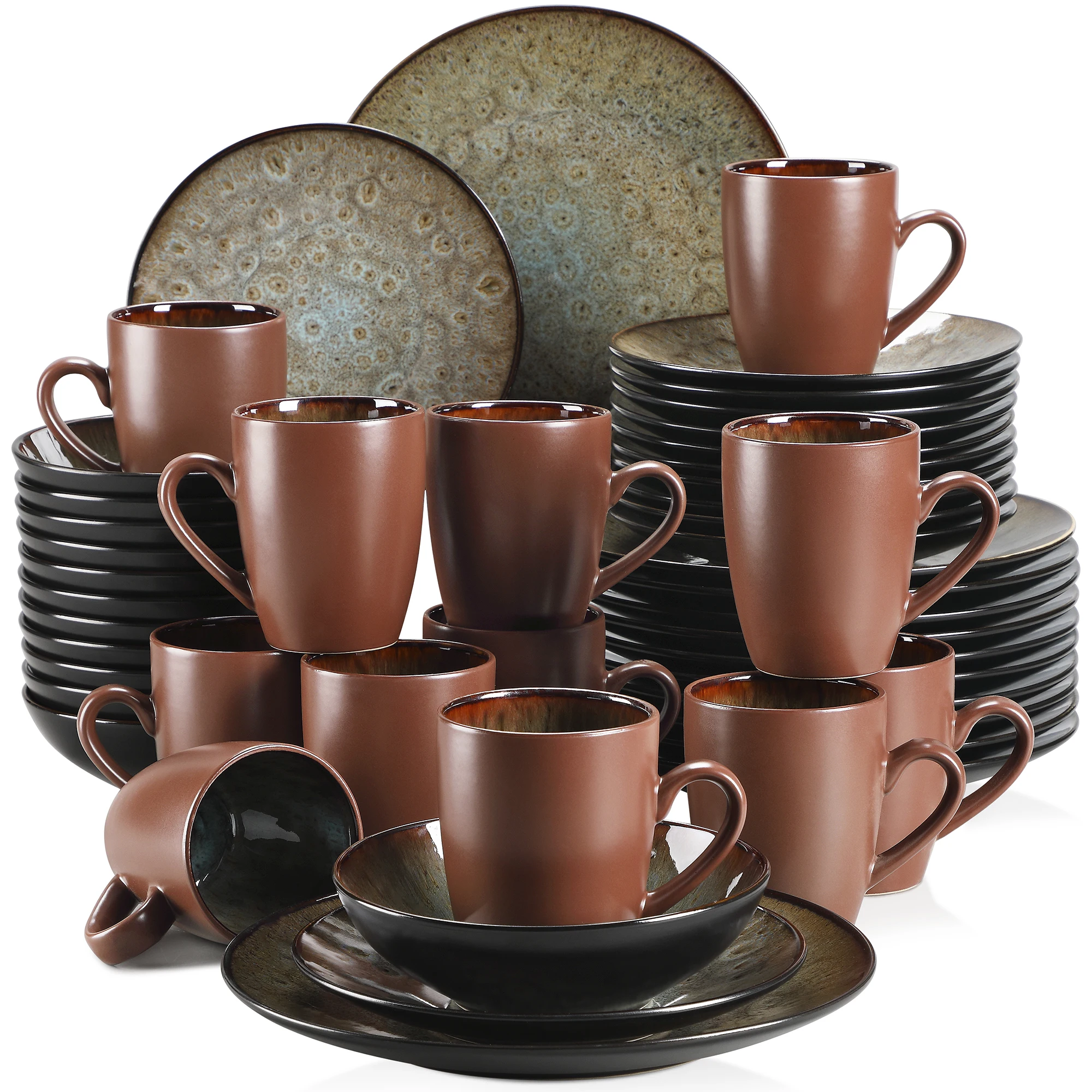 VANCASSO BUBBLE 16/32/48-Piece Tableware Set Vintage Ceramic Blue/Brown Stoneware Set with Dinner&Dessert Plate,Bowl,Coffee Cups - Image 8