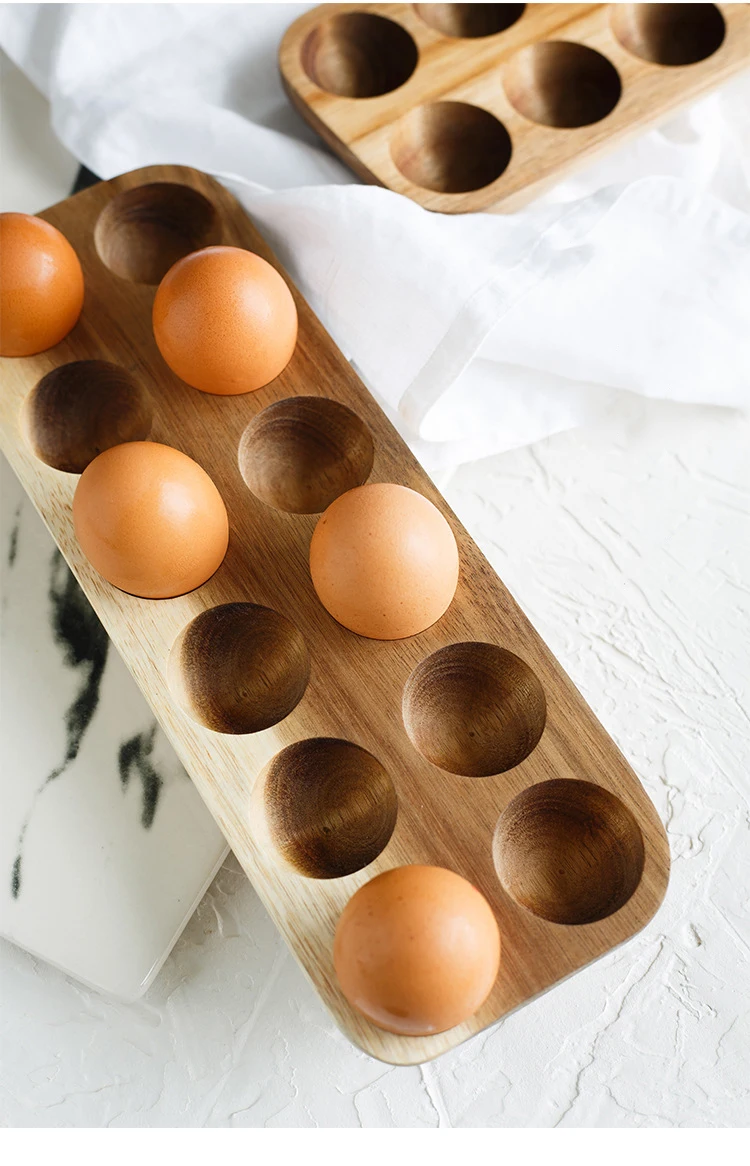 Japanese Style Wooden Double Row Egg Storage Box Home Organizer Rack Eggs Refrigerator Holder Kitchen Fresh Keeping Accessories - Image 16
