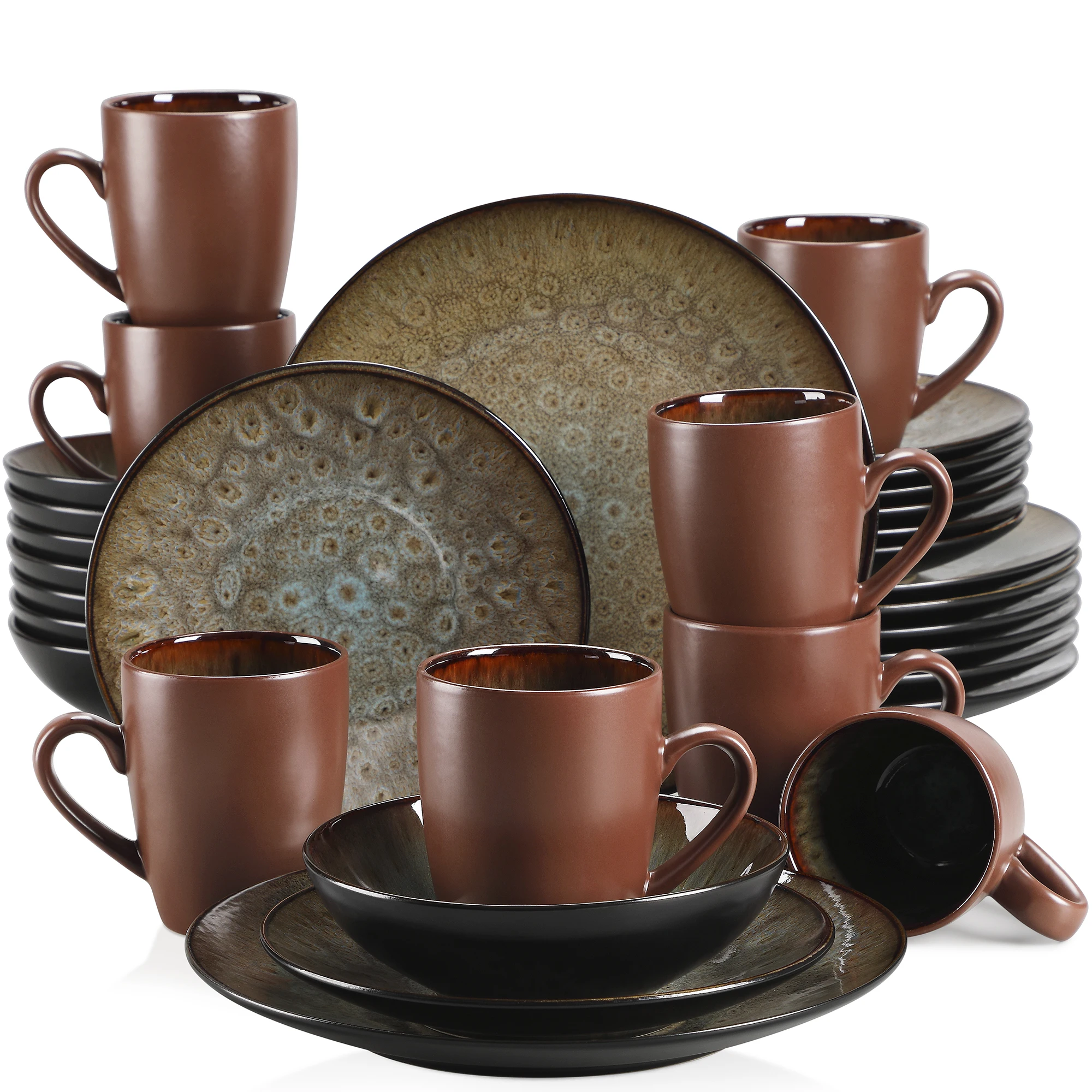 VANCASSO BUBBLE 16/32/48-Piece Tableware Set Vintage Ceramic Blue/Brown Stoneware Set with Dinner&Dessert Plate,Bowl,Coffee Cups - Image 9