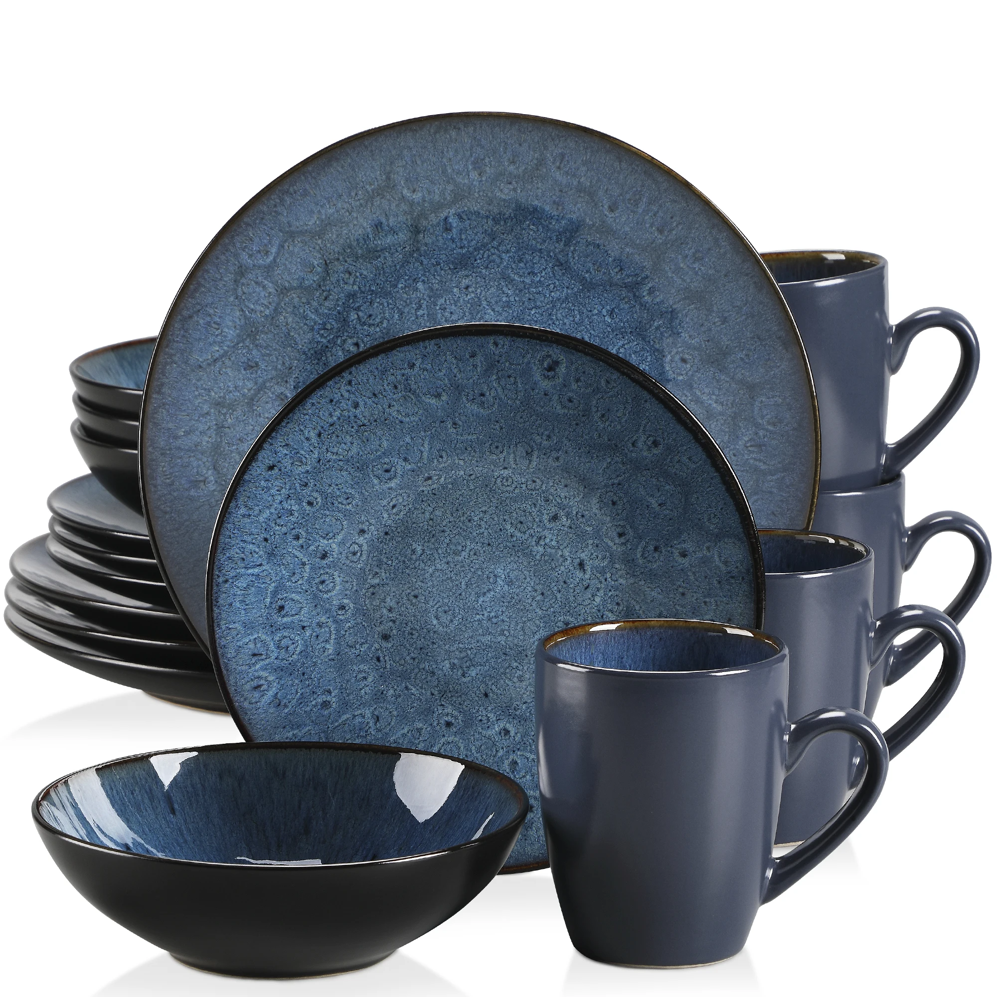 VANCASSO BUBBLE 16/32/48-Piece Tableware Set Vintage Ceramic Blue/Brown Stoneware Set with Dinner&Dessert Plate,Bowl,Coffee Cups - Image 15