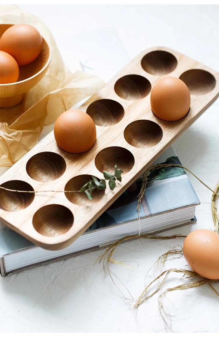 Japanese Style Wooden Double Row Egg Storage Box Home Organizer Rack Eggs Refrigerator Holder Kitchen Fresh Keeping Accessories - Image 18