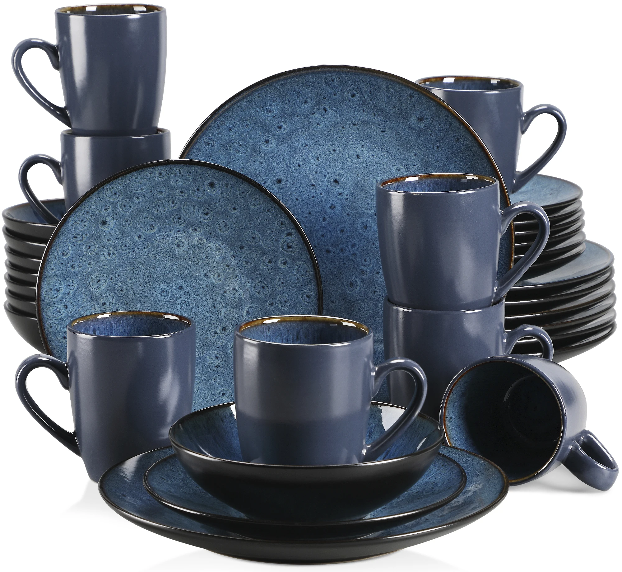 VANCASSO BUBBLE 16/32/48-Piece Tableware Set Vintage Ceramic Blue/Brown Stoneware Set with Dinner&Dessert Plate,Bowl,Coffee Cups - Image 12