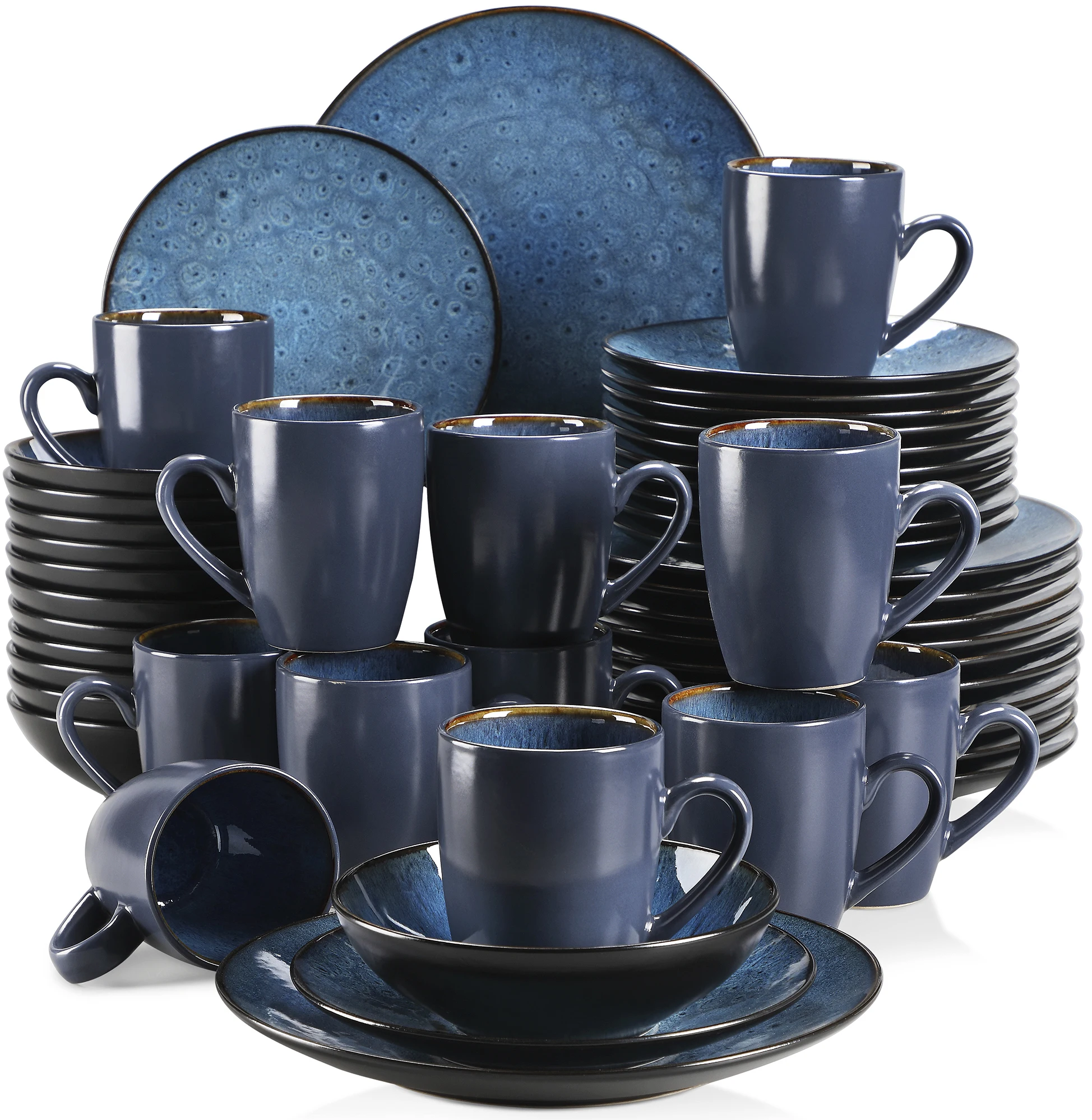 VANCASSO BUBBLE 16/32/48-Piece Tableware Set Vintage Ceramic Blue/Brown Stoneware Set with Dinner&Dessert Plate,Bowl,Coffee Cups - Image 11