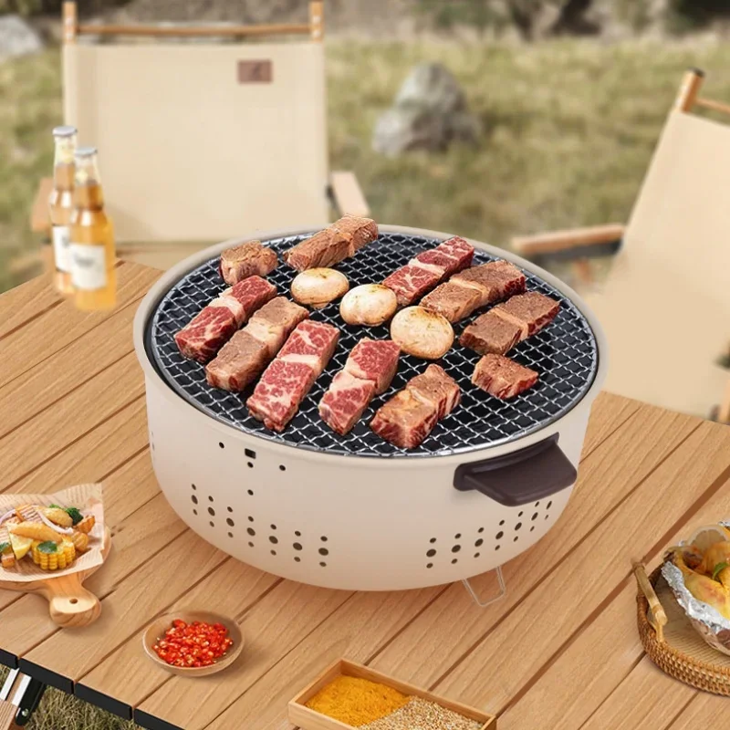Portable Barbecue Grill Korean Charcoal Stove Stainless Steel Split BBQ Stove Round Non-stick Barbecue Rack For Outdoor Camping - Image 3