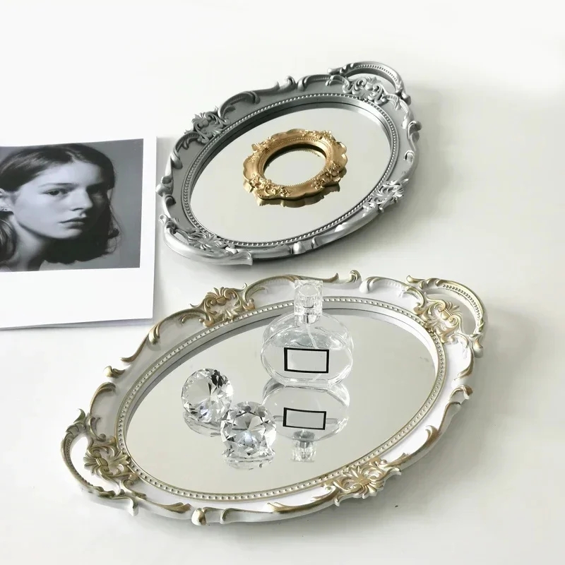 European Decorative Plate Storage Tray Portable Oval Plate Jewelry Display Decor Candy Tray Vintage Make Up Mirror - Image 5