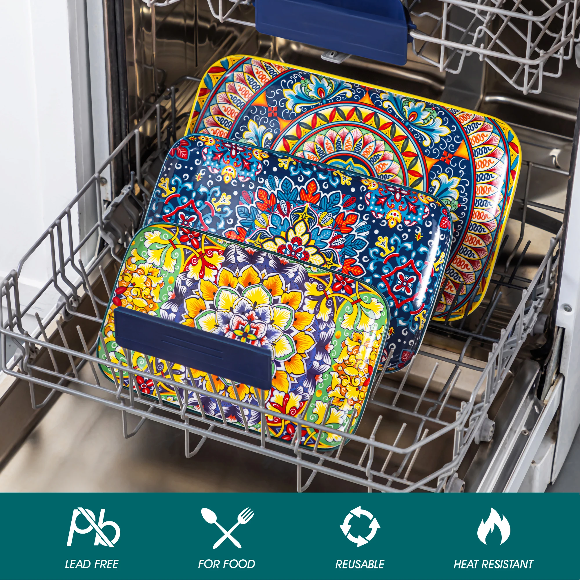 vancasso 3/6 Piece Long Plate Ceramic Salad Plates Set 3 size Rectangular Dessert Plates for Cake/Salad/Appetizer Oven Safe - Image 3