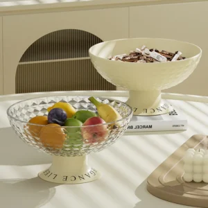 European Transparent Glass Wooden Base Fruit Tray Salad Bowl Candy Dessert Storage Tray Coffee Table Desktop Home Decoration