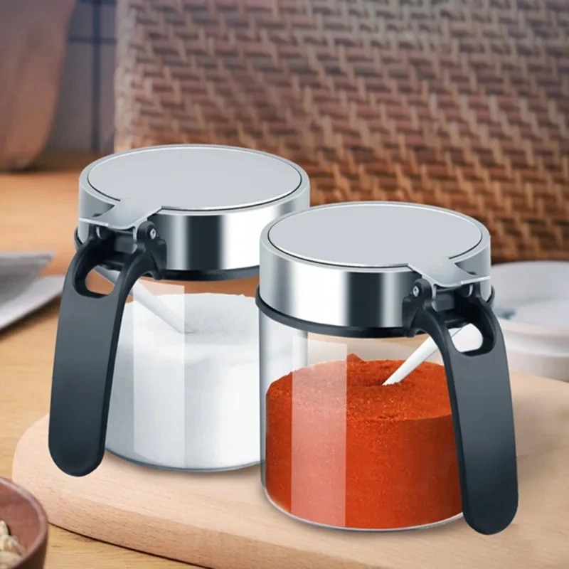 1Pcs Glass Seasoning Jar Stainless Steel Lid With Spoon Condiment Bottle Salt Shaker Kitchen Supplies Storage Set Spice Boxes - Image 4