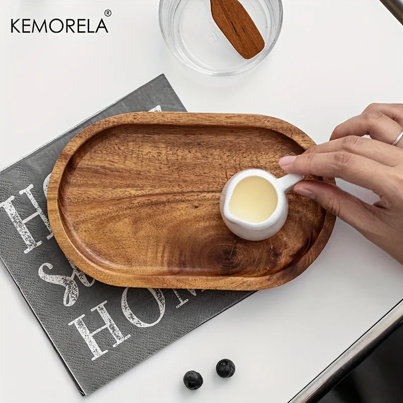 KEMORELA 1PCS Tableware Solid Wood Round Dessert Plate Japanese-style Wooden Tray Snack Plate Dried Fruit Plate Wooden Plate - Image 12