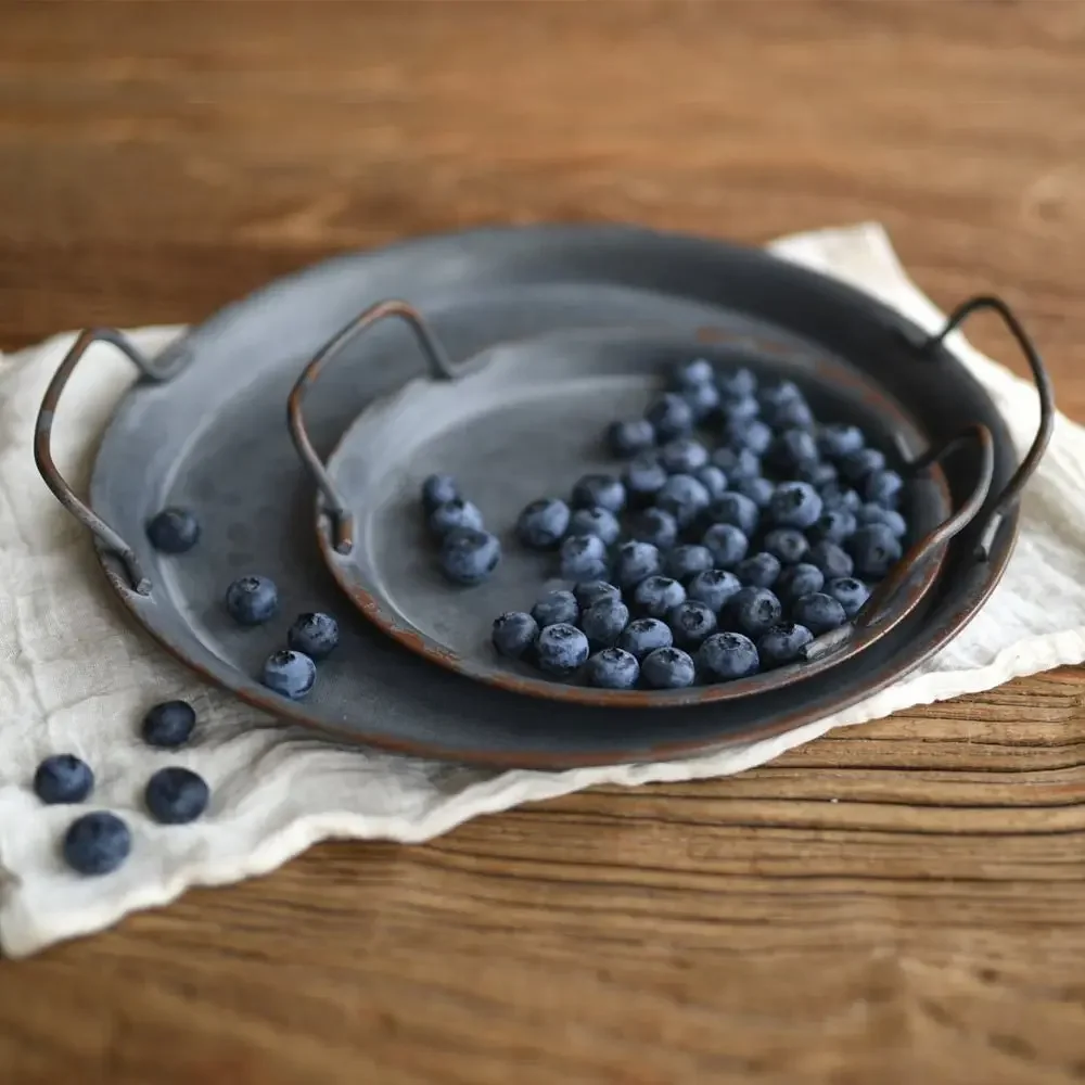 High quality Metal Bread Tray With Handle Old Iron Home Decor Tableware Plate with handle round tray for food & home photo prop - Image 11