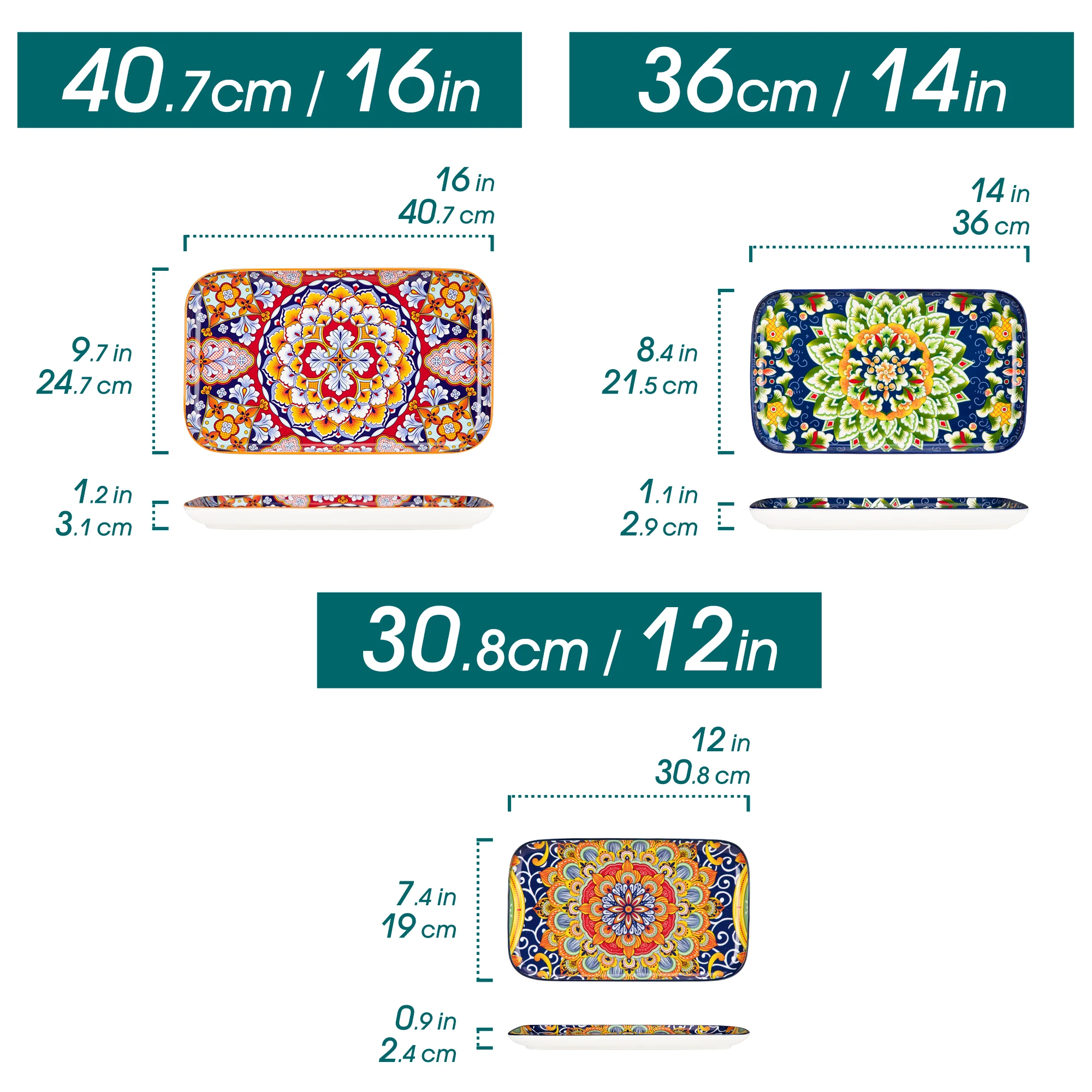 vancasso 3/6 Piece Long Plate Ceramic Salad Plates Set 3 size Rectangular Dessert Plates for Cake/Salad/Appetizer Oven Safe - Image 7