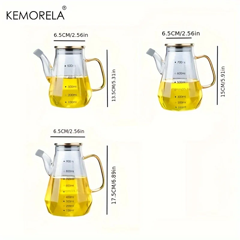 KEMORELA 1PCS Glass Diamond Oil Bottle 500/700/900ml with Scale and Handle Kitchen Soy Sauce Vinegar Condiment Storage Container - Image 6
