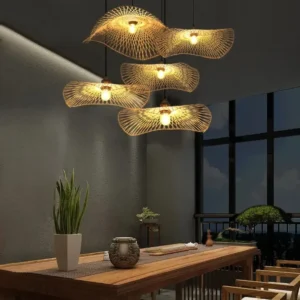 Handmade Rattan Pendant Light Boho Home Decoration Ceiling Lamp for Dining Room Bedroom Vintage Restaurant Hanging Chandelier