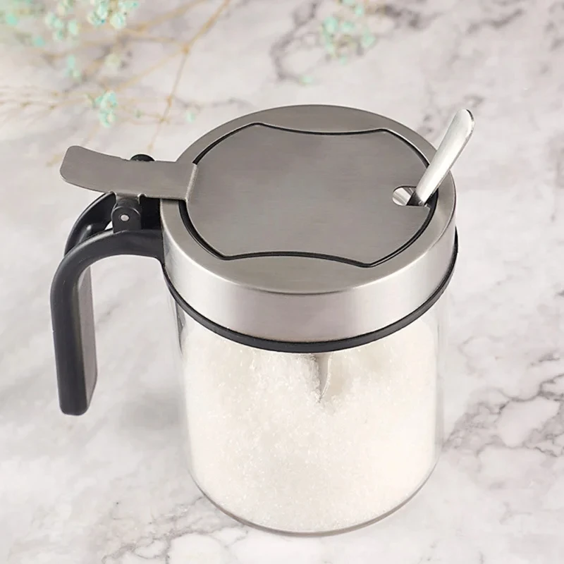 1Pcs Glass Seasoning Jar Stainless Steel Lid With Spoon Condiment Bottle Salt Shaker Kitchen Supplies Storage Set Spice Boxes - Image 6