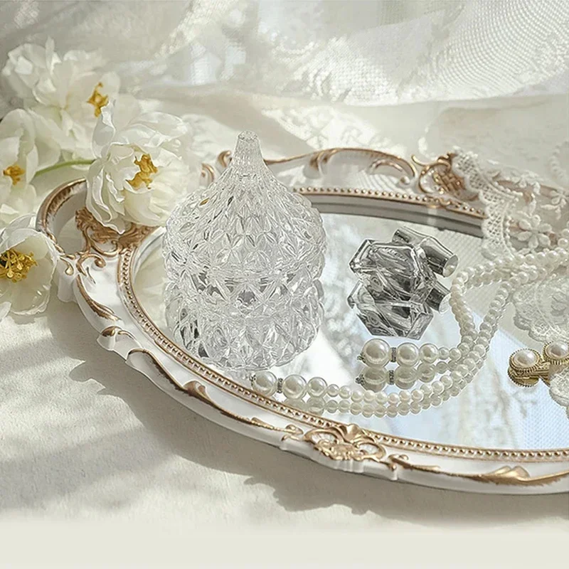 European Decorative Plate Storage Tray Portable Oval Plate Jewelry Display Decor Candy Tray Vintage Make Up Mirror - Image 3