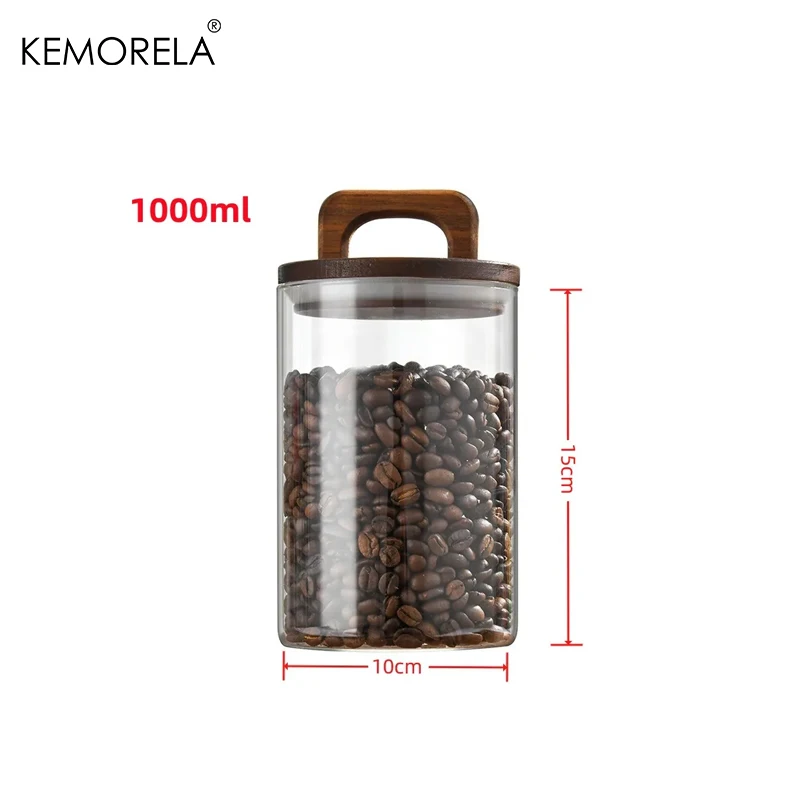 Wood Lid Glass jar Airtight Canister Food Container Tea Coffee Beans Kitchen Storage Bottles Jar Sealed Grounds Candy Jar - Image 10