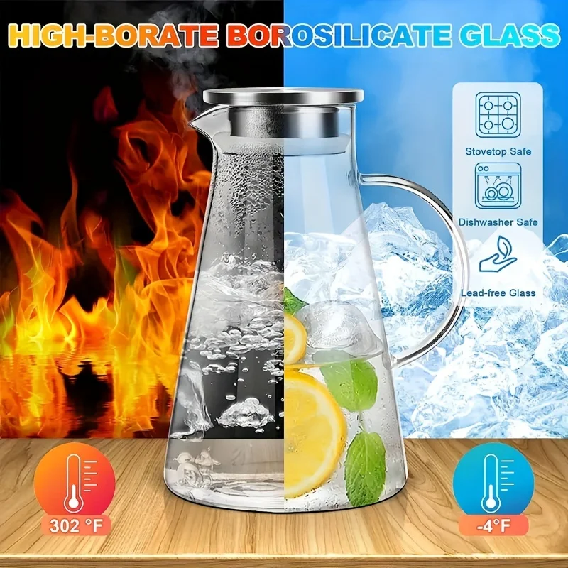 Water Jug Transparent Heat-Resistant Glass Cold Water Kettle And Cups Water Pot With Handle Large Capacity Office Household Jug - Image 4