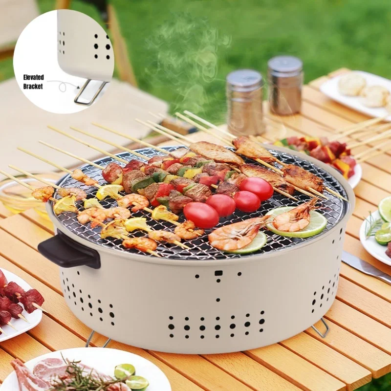 Portable Barbecue Grill Korean Charcoal Stove Stainless Steel Split BBQ Stove Round Non-stick Barbecue Rack For Outdoor Camping - Image 2