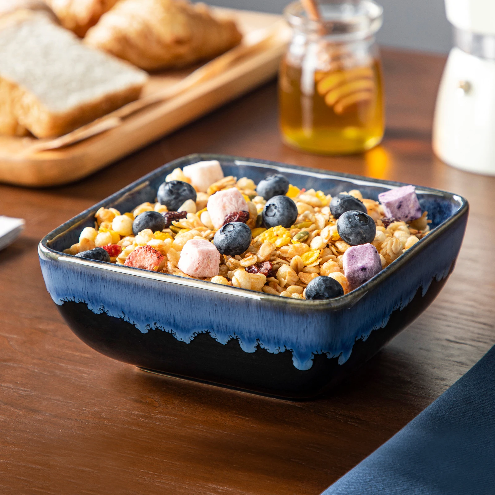 vancasso 12/24/36 Piece Ceramic Dinner Sets Square Blue Reactive Glaze Tableware Set with 4/8/12pcs Dinner Plate/ Dessert/Bowl - Image 5