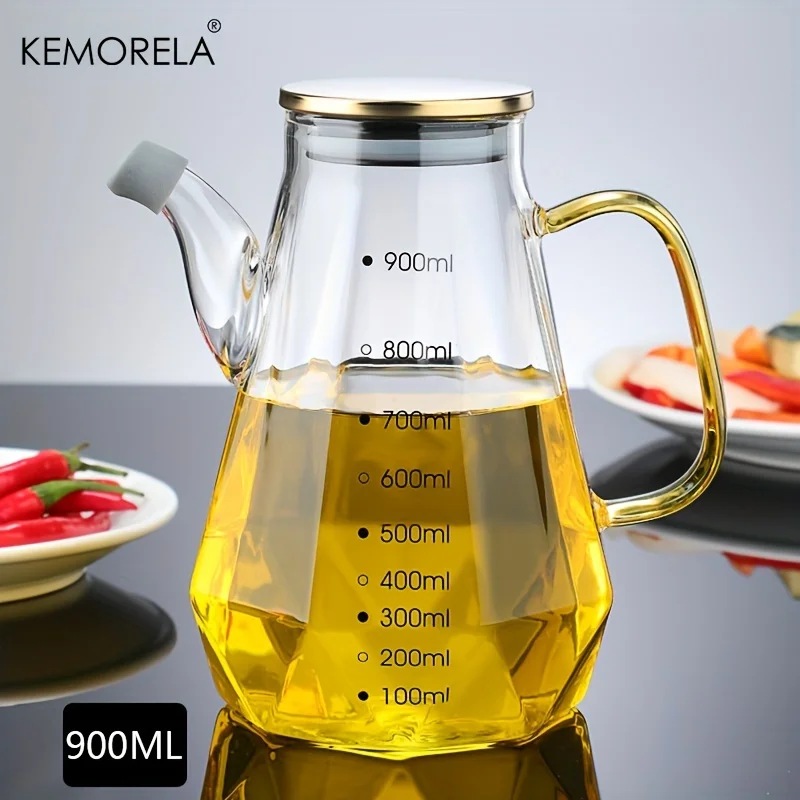 KEMORELA 1PCS Glass Diamond Oil Bottle 500/700/900ml with Scale and Handle Kitchen Soy Sauce Vinegar Condiment Storage Container - Image 9