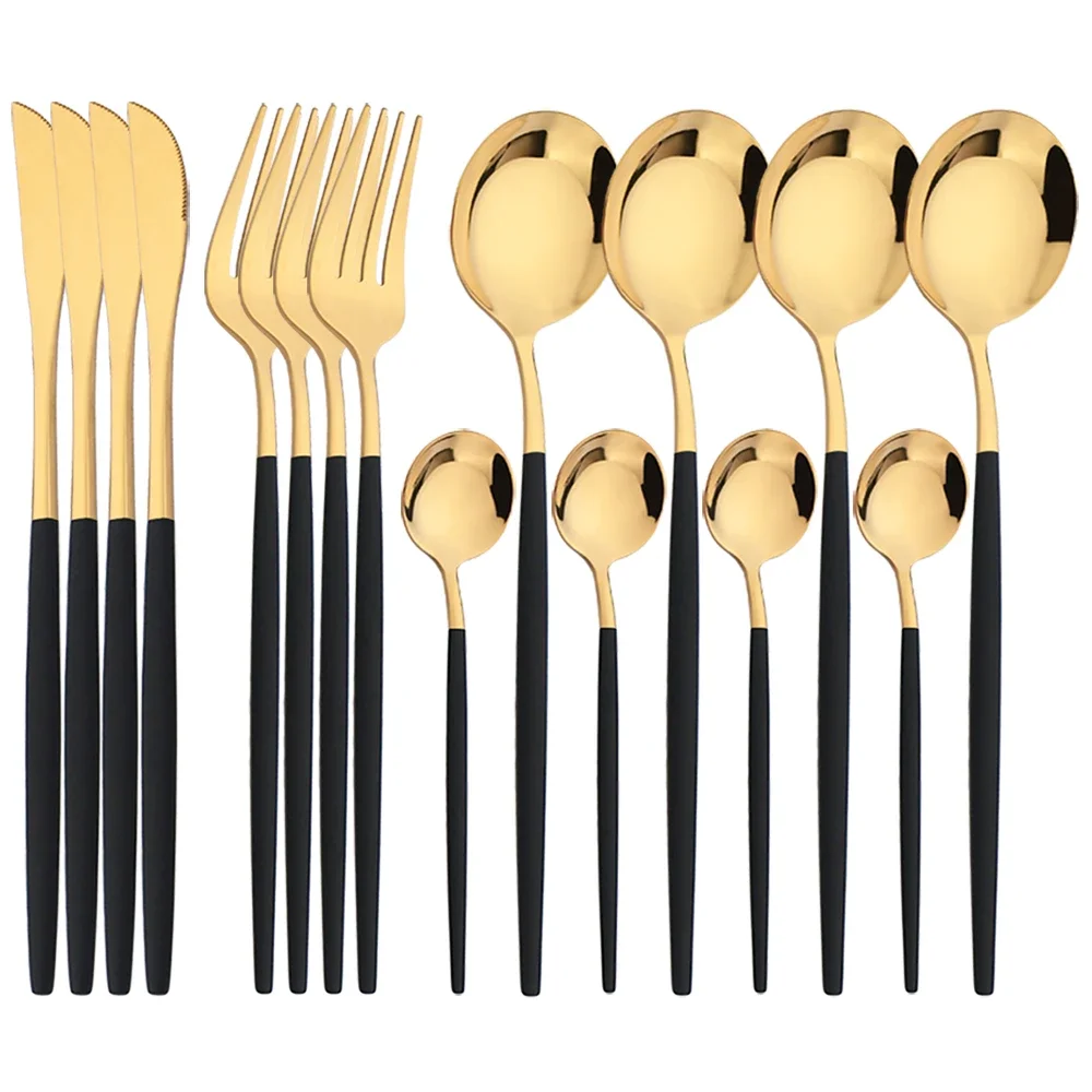 16Pcs Mirror Gold Dinnerware Set Stainless Steel Cutlery Set Fork Knife Coffee Spoon Tableware Silverware Kitchen Flatware Set - Image 13
