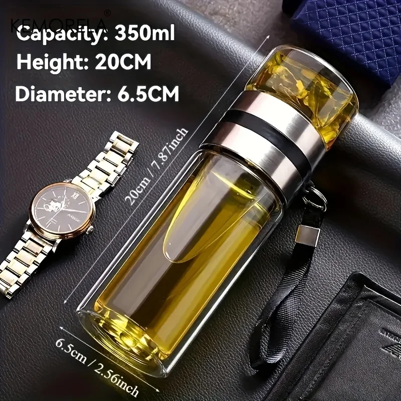 1pc Leakproof Double-Wall Insulated Glass Tea Soaking Bottle with Water Separation Compartment 350ml/450ml/500ml Reusable Travel - Image 8