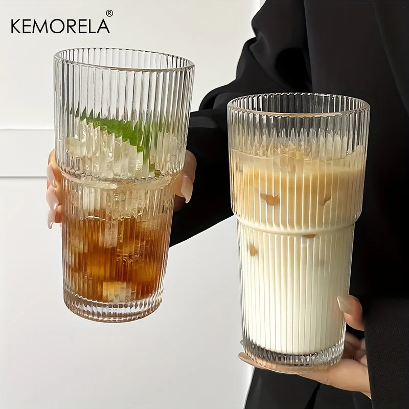 600ML Stripe Glass Coffee Cup With Lid and Without Cover Straw Transparent Drinking Glasses for Juice Iced Coffee Mugs Drinkware - Image 4