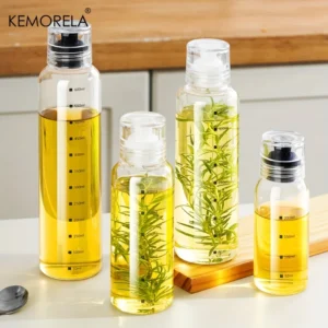 1PCS BBQ Cooking Oil Bottle With Scale Sealing Glass Oil Can For Air Fryer Sauce Vinegar Cooking Kitchen Supplies 300/450/600ML