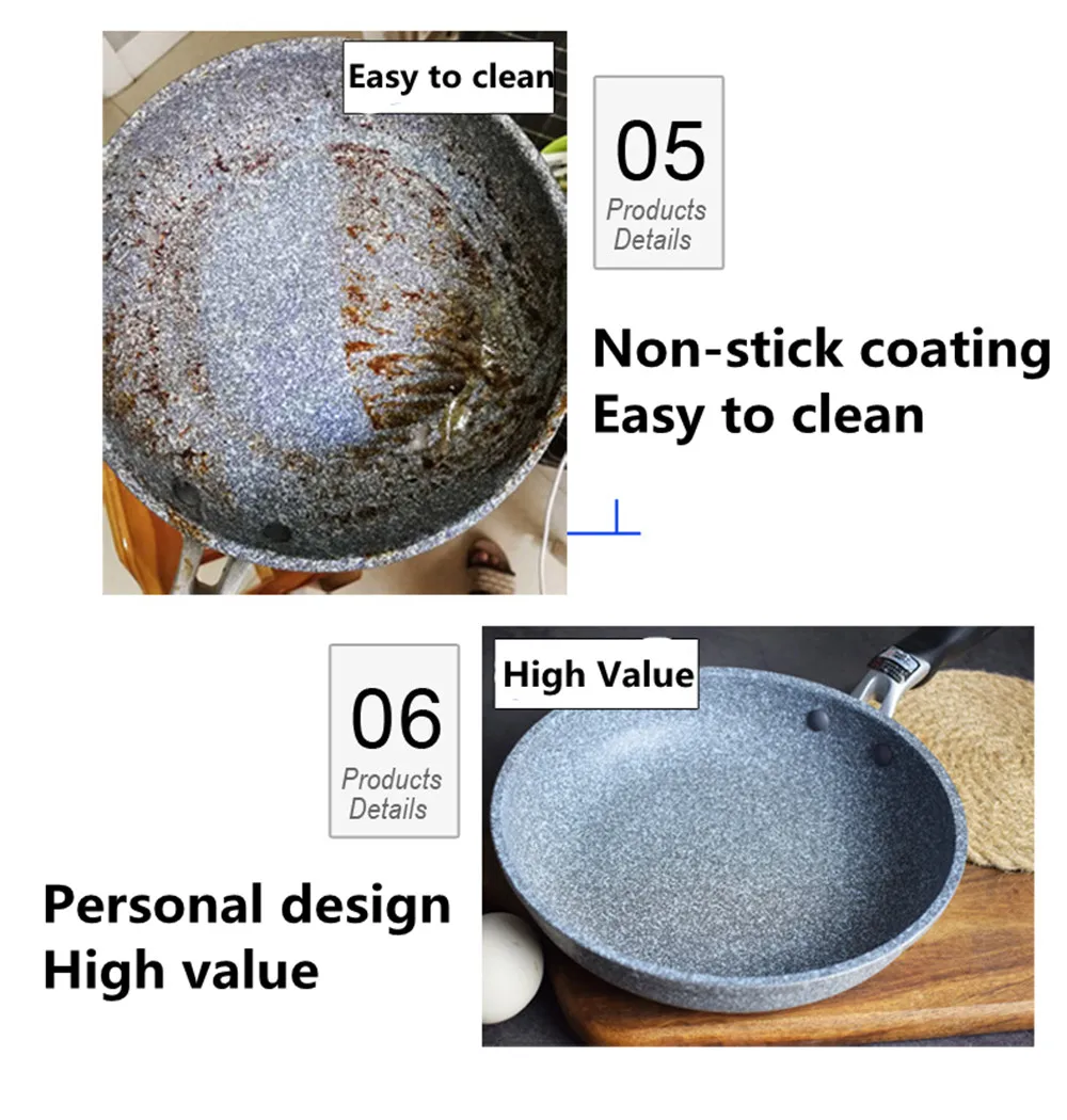 Durable Stone Frying Wok Pan Non-stick Ceramic Pot Induction Fryer Steak Cooking Gas Stove Skillet Cookware Tool for Kitchen Set - Image 30