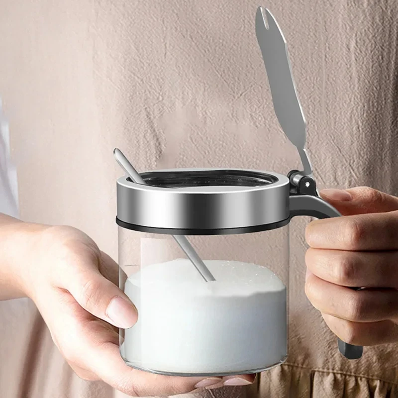 1Pcs Glass Seasoning Jar Stainless Steel Lid With Spoon Condiment Bottle Salt Shaker Kitchen Supplies Storage Set Spice Boxes - Image 9