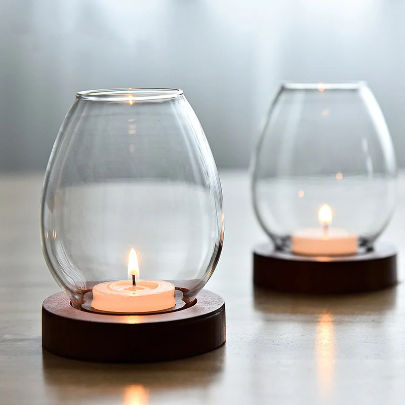 Transparent Glass Candle Holder Round Tealight Candlesticks Retro Oil Lamp Shape Romantic Wedding Party Dinner Table Decoration - Image 3