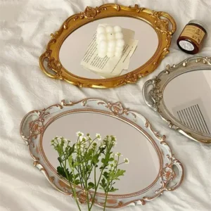 European Decorative Plate Storage Tray Portable Oval Plate Jewelry Display Decor Candy Tray Vintage Make Up Mirror