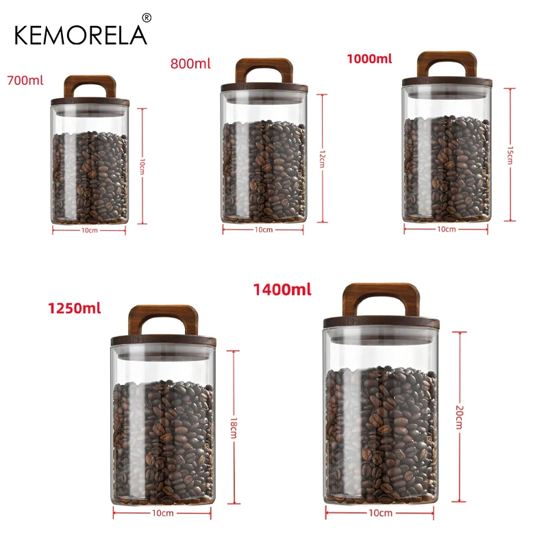 Wood Lid Glass jar Airtight Canister Food Container Tea Coffee Beans Kitchen Storage Bottles Jar Sealed Grounds Candy Jar - Image 6