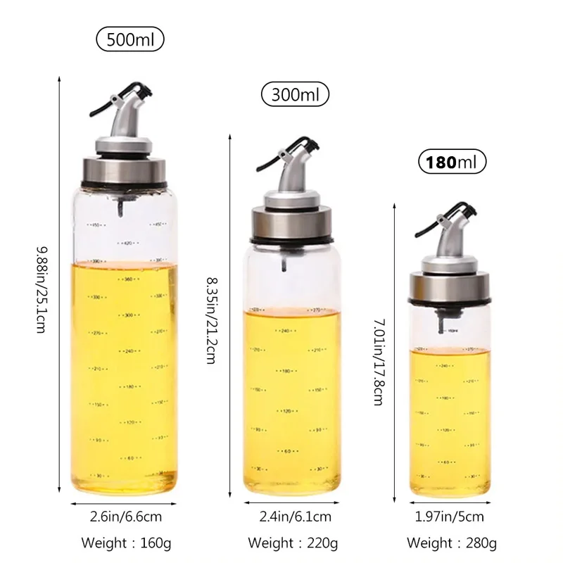 1PCS 180/300/500ml Oil Bottle High Borosilicate Glass Dispenser With Scale Quantitative Sauce Vinegar Cooking Kitchen Supplies - Image 6