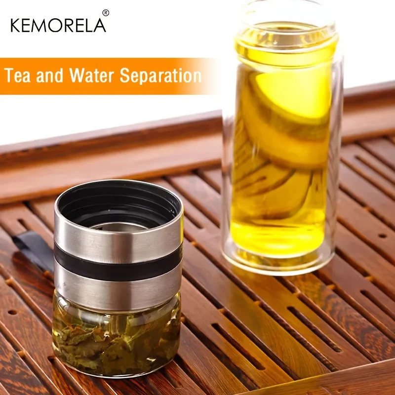 1pc Leakproof Double-Wall Insulated Glass Tea Soaking Bottle with Water Separation Compartment 350ml/450ml/500ml Reusable Travel - Image 5