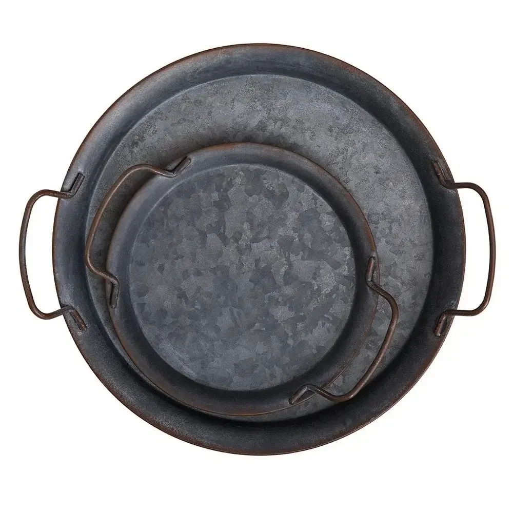 High quality Metal Bread Tray With Handle Old Iron Home Decor Tableware Plate with handle round tray for food & home photo prop - Image 3