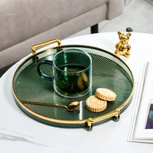 New Multipurpose Round Storage Tray Gold with Handles Tea Cup Storage Plate Fruit Tray Coffee