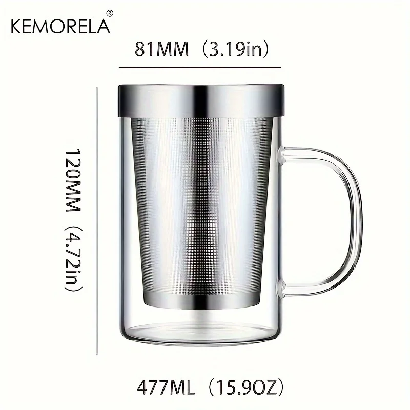 477ML Glass Cup Tea Infuser Mug Borosilicate Glass Tea Mug with Stainless Steel Infuser Home Office Coffee Mug Drinkware - Image 6