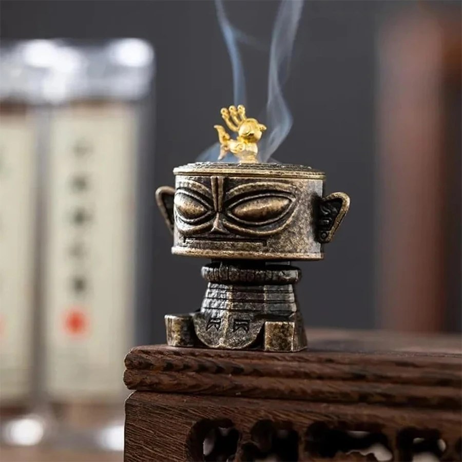 Sanxingdui Alloy Incense Burner - Mini Vintage Holder for Meditation, Cones & Coils, Retro Home Decor Gift - Image 3