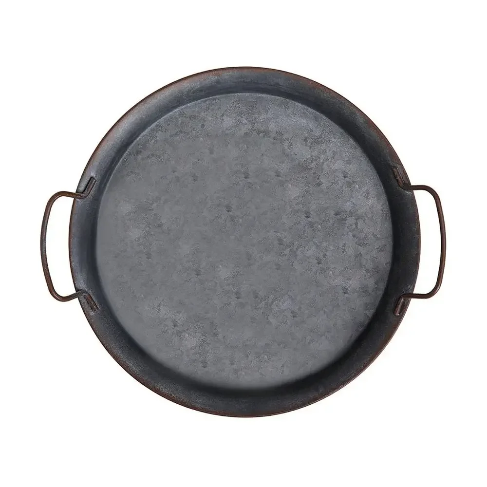 High quality Metal Bread Tray With Handle Old Iron Home Decor Tableware Plate with handle round tray for food & home photo prop - Image 8