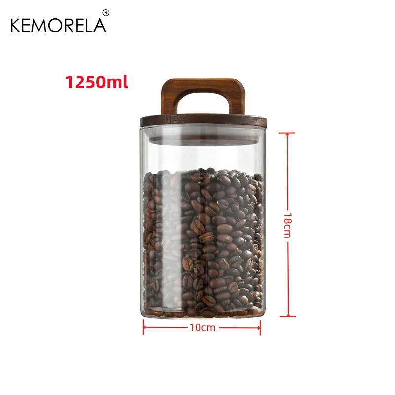 Wood Lid Glass jar Airtight Canister Food Container Tea Coffee Beans Kitchen Storage Bottles Jar Sealed Grounds Candy Jar - Image 11