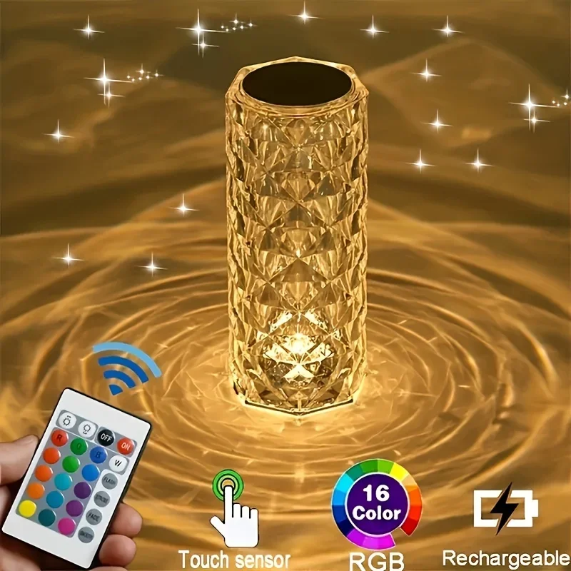Crystal Lamp 16-Color Changing RGB Night Light Touch Lamp USB Romantic LED Rose Table Lamps For Bedroom Party Dinner Decor Light - Image 8