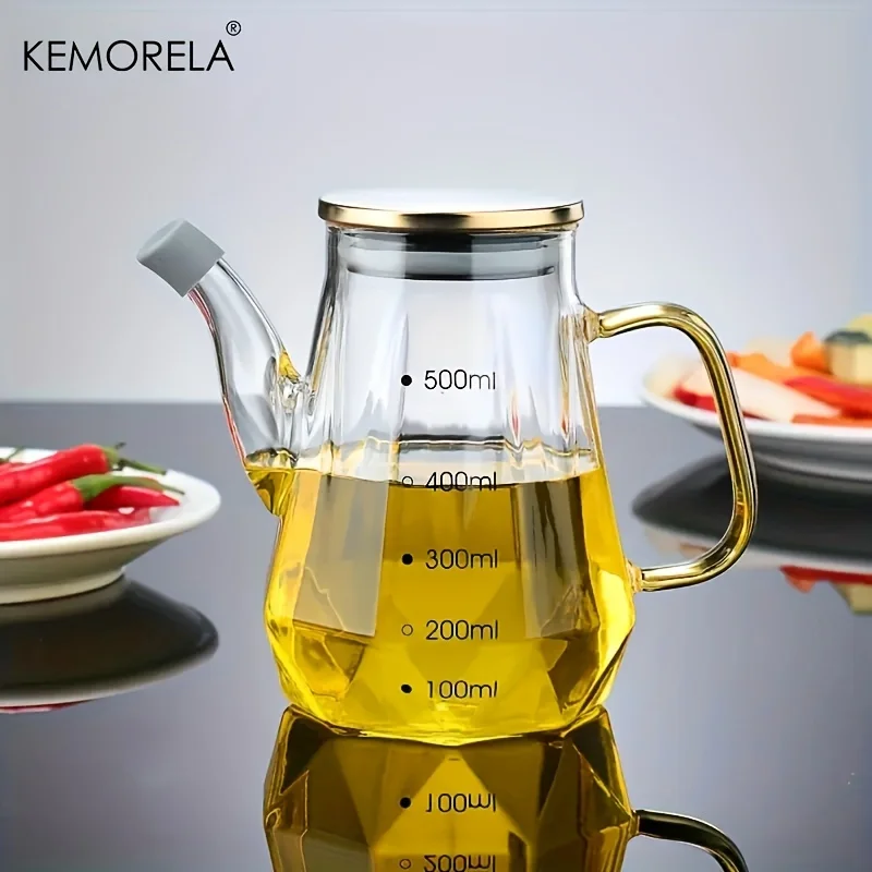 KEMORELA 1PCS Glass Diamond Oil Bottle 500/700/900ml with Scale and Handle Kitchen Soy Sauce Vinegar Condiment Storage Container - Image 10