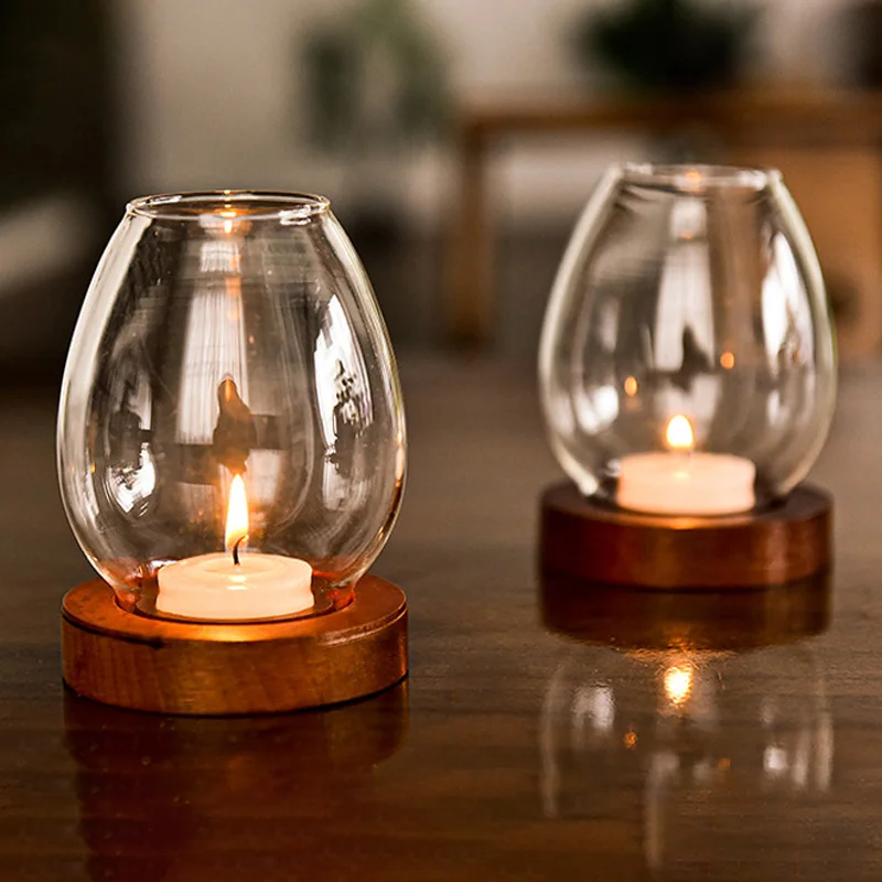 Transparent Glass Candle Holder Round Tealight Candlesticks Retro Oil Lamp Shape Romantic Wedding Party Dinner Table Decoration - Image 2
