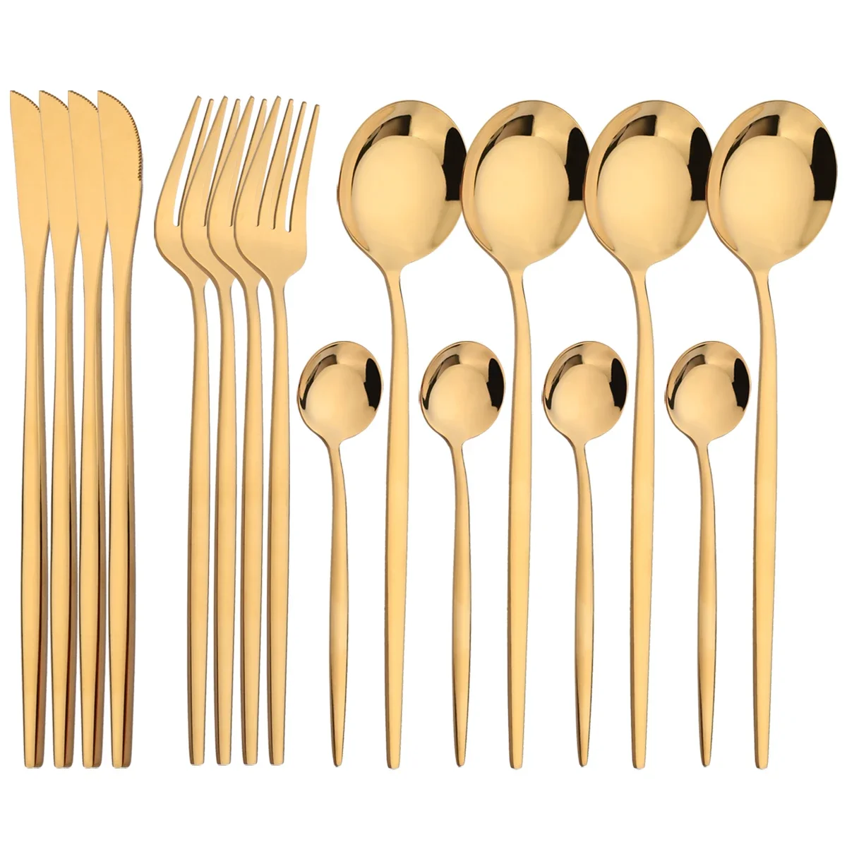 16Pcs Mirror Gold Dinnerware Set Stainless Steel Cutlery Set Fork Knife Coffee Spoon Tableware Silverware Kitchen Flatware Set - Image 18